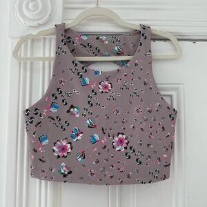 Abstract Floral Print Crop Sports Top - Multicolor